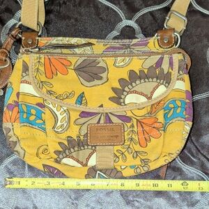 Fossil Women's Yellow and Brown Floral Crossbody Bag